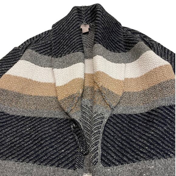 Chico’s 1P, M Open Front Cardigan | Striped Knit, Neutral Fall, Cozy Shawl NWOT - Picture 5 of 11